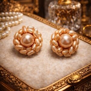 Vintage 50s Blush Peach Pearl Clip On Earrings